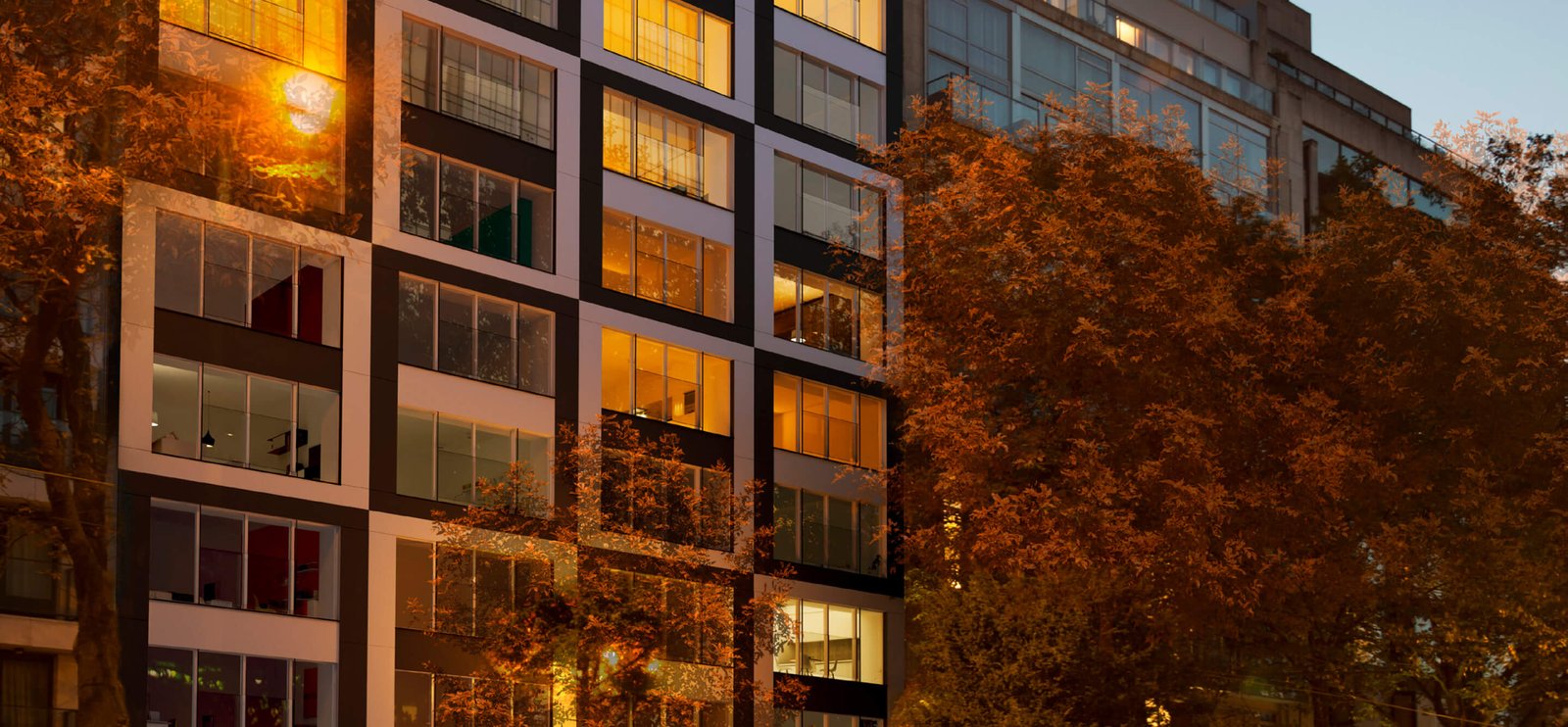 photo d'un bâtiment design en fin de journée